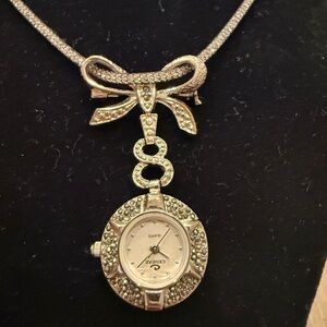 Geneva Marquasite Silver Women's Brooch Watch
